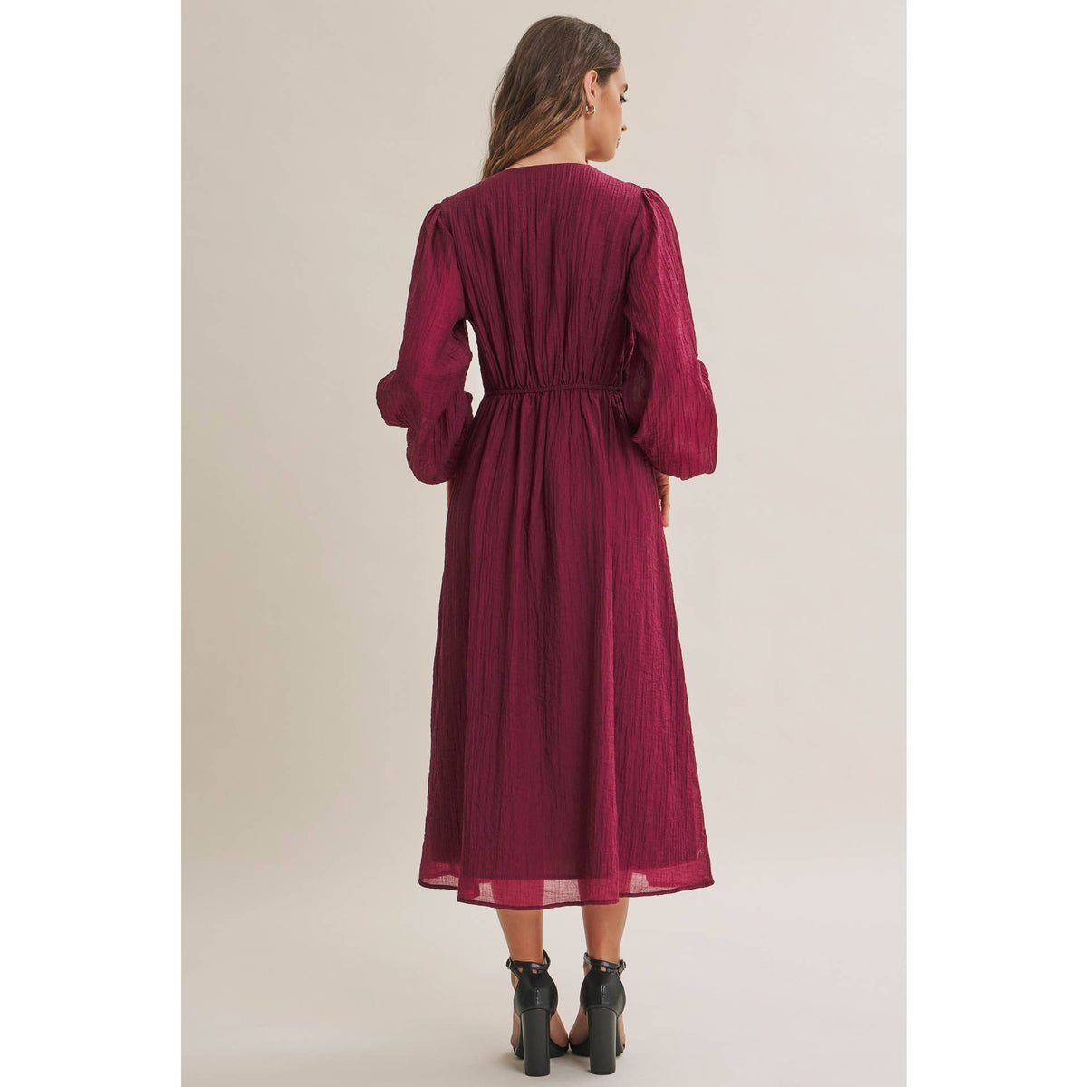 Crimson Crinckle Pintuck Dress