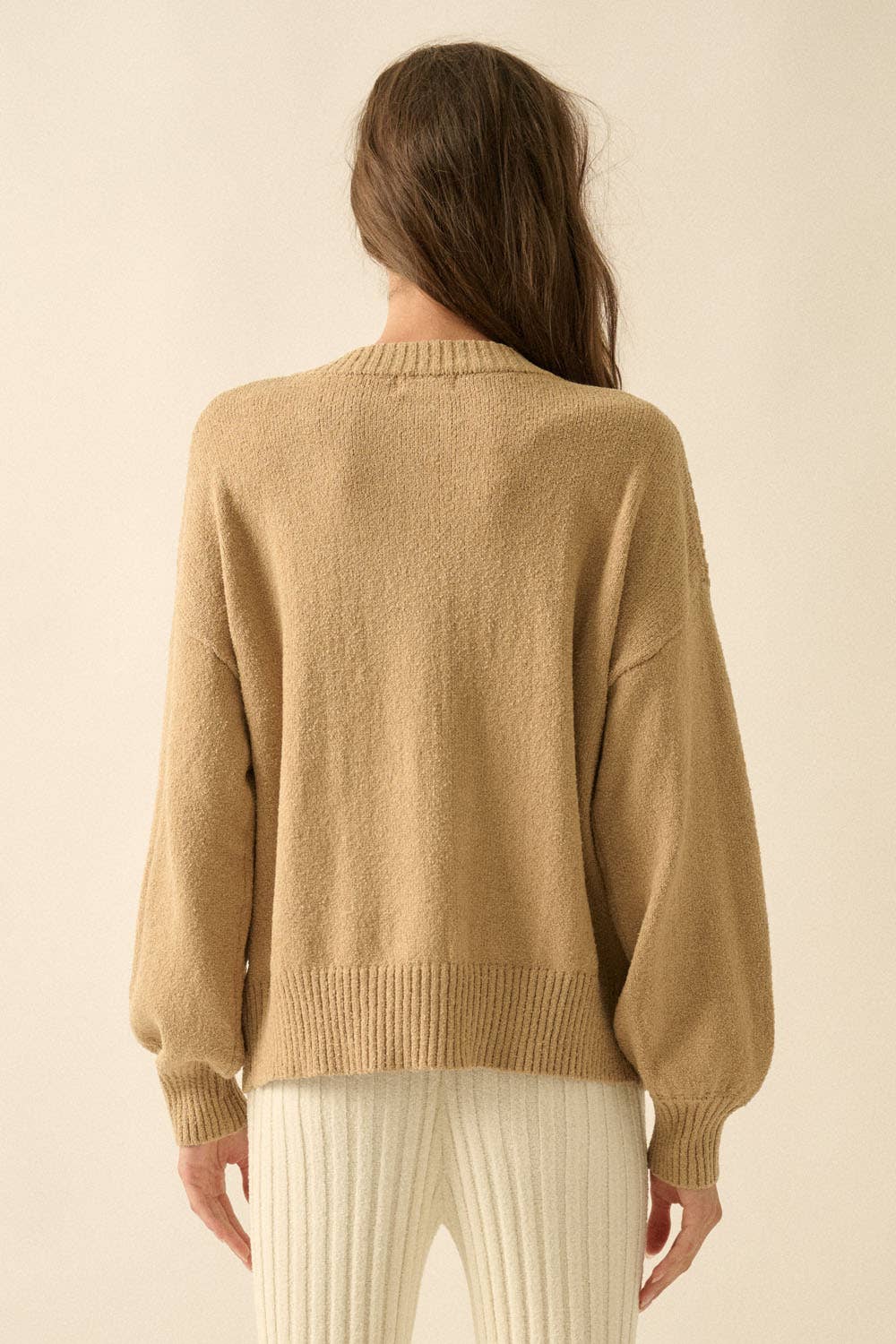 Textured Knit Button-Front Loose-Fit Cardigan
