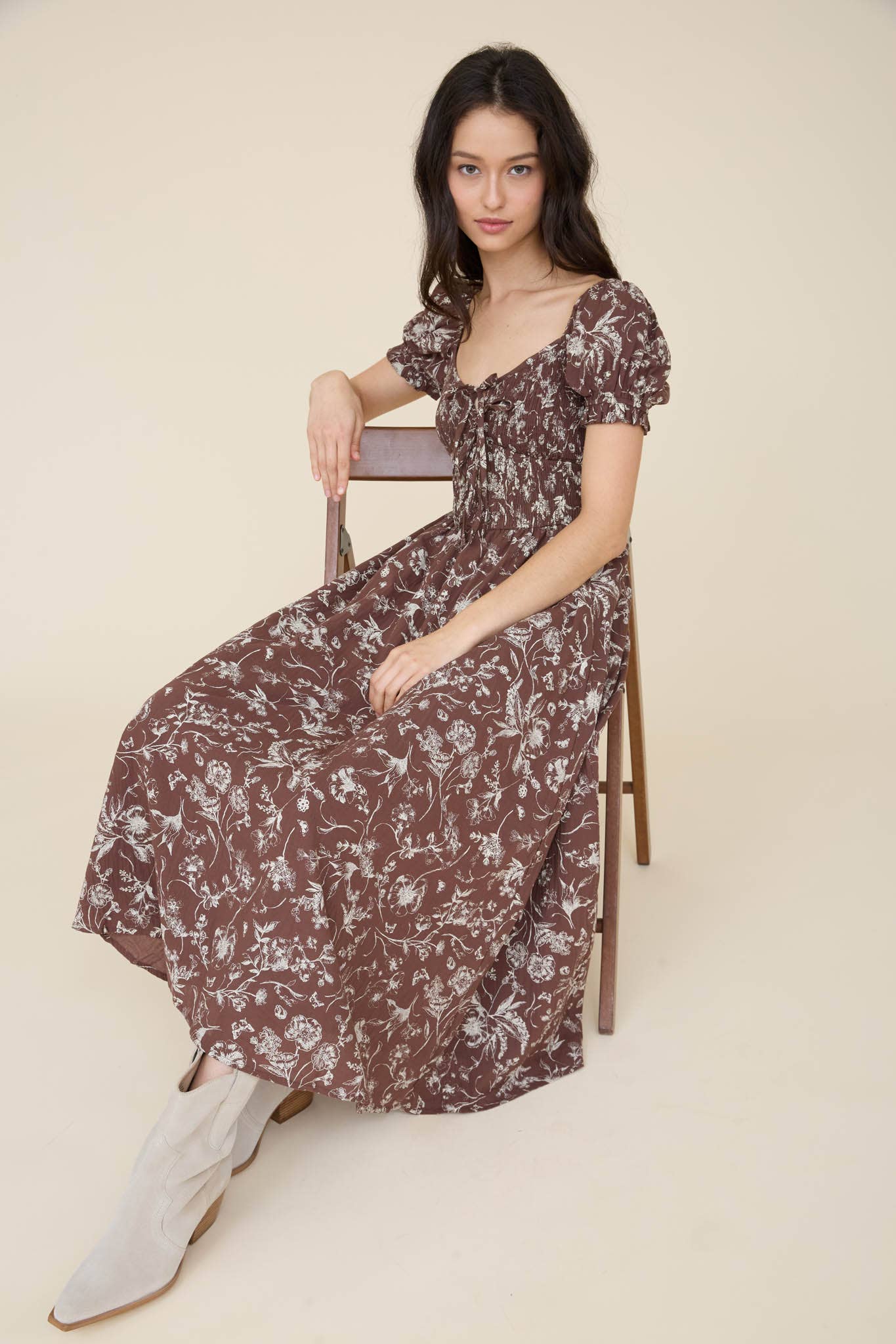 Floral Toile Smocked Midi Dress