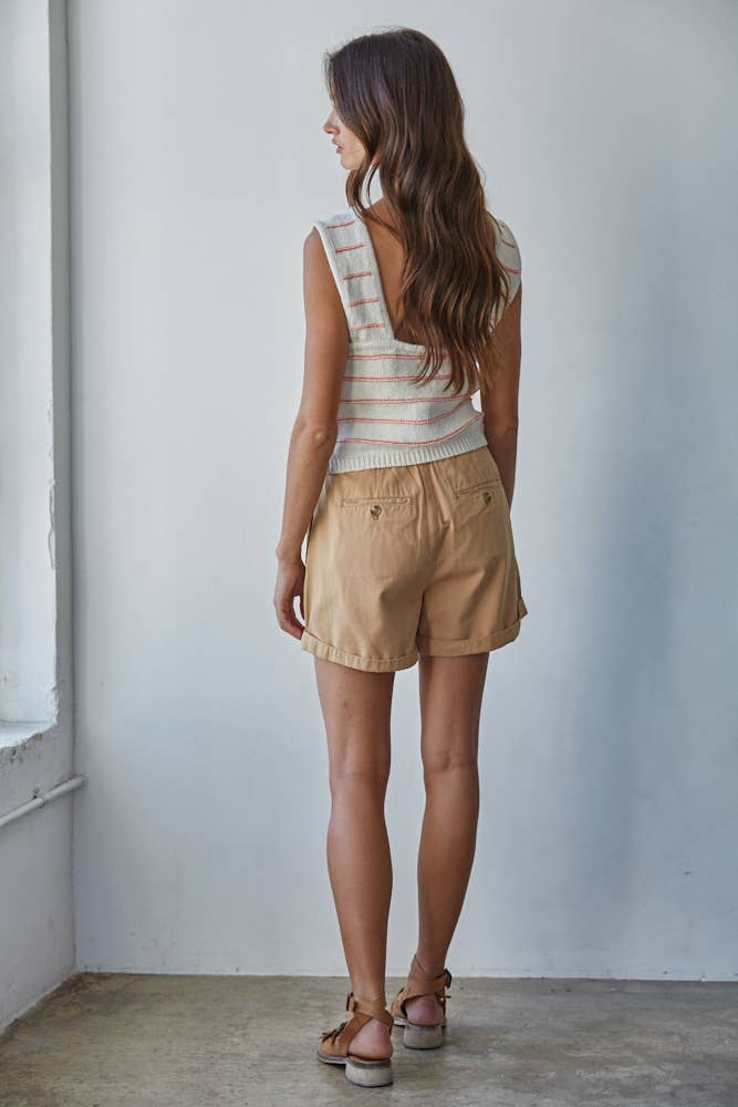 Knit Striped Sweater Tank with Open Back Tie Straps