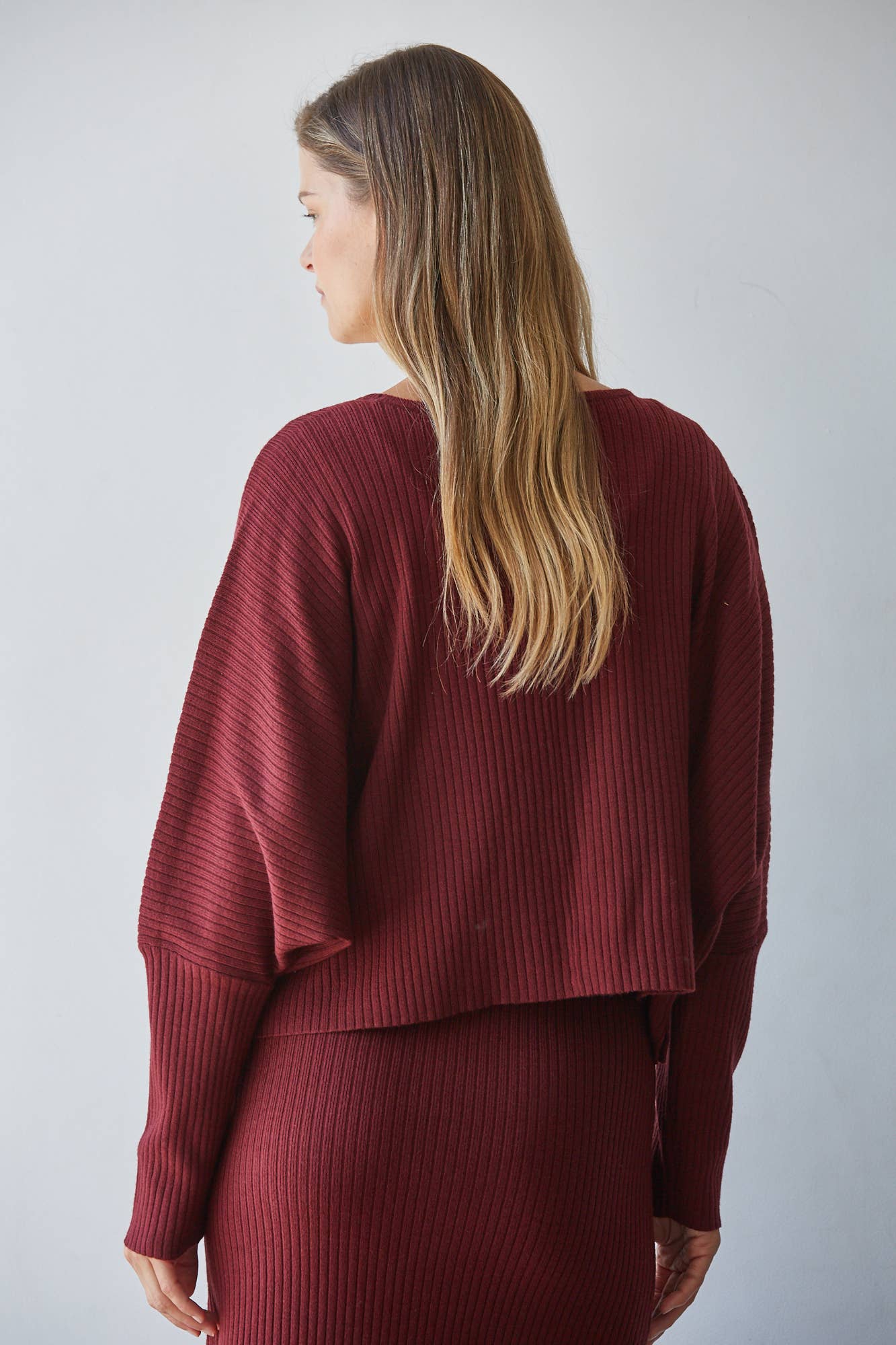 Knit Sweater Ribbed Round Neck Long Sleeve Top