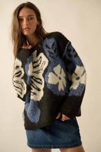 Load image into Gallery viewer, Fuzzy Floral Jacquard Sweater