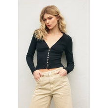 Load image into Gallery viewer, Black V-Neck Long Sleeve Top