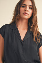 Load image into Gallery viewer, Black Button Down Cap Sleeve Blouse Miou Muse