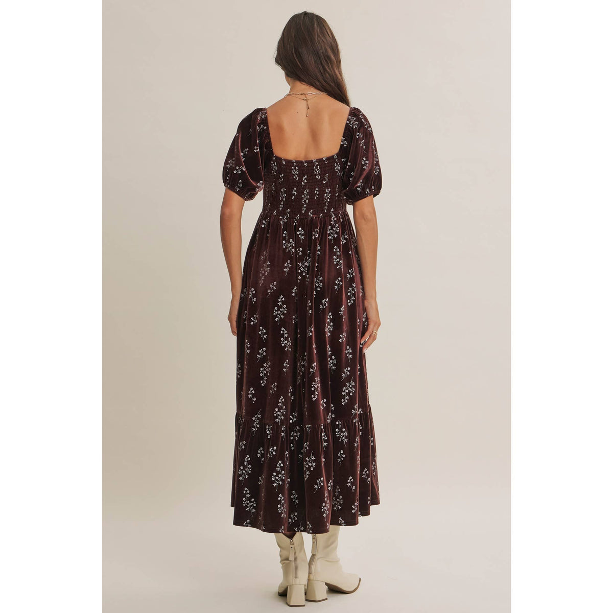 Velvet Floral Smocked Winter Dress