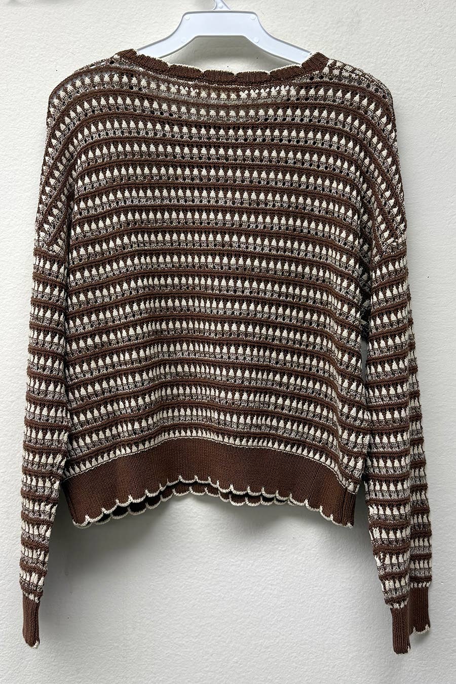 Chocolate Striped Pointelle Sweater
