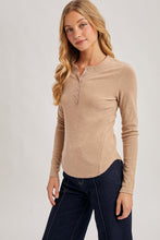 Load image into Gallery viewer, Latte Henley Snap Button Long Sleeve BluIvy