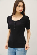 Load image into Gallery viewer, Ribbed Short Sleeve Henley Top