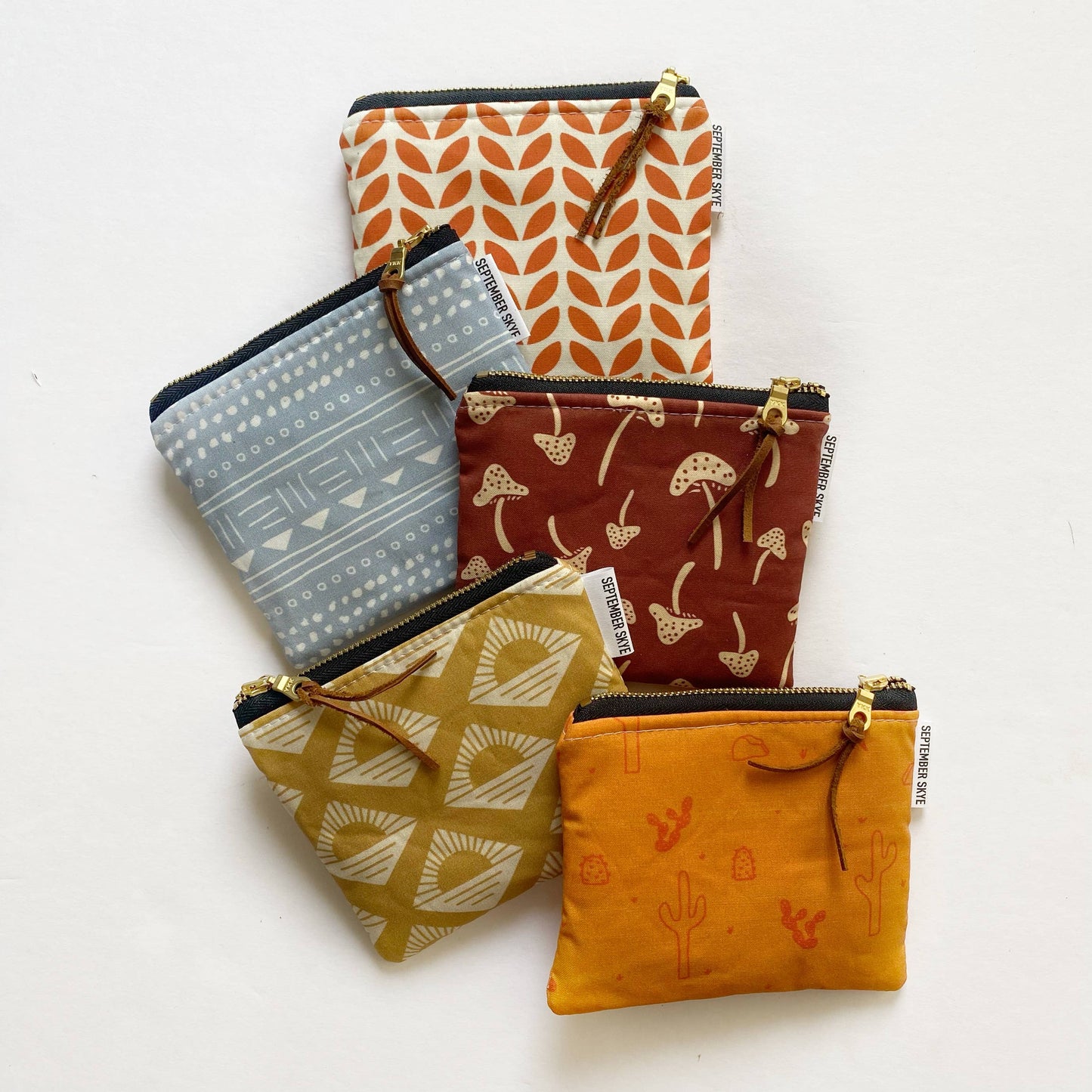 Small square pouch in aztec vintage geometric sunset mustard