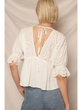 Load image into Gallery viewer, Puff Sleeve V-Neck Eyelet Blouse
