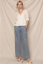 Load image into Gallery viewer, Puff Sleeve V-Neck Eyelet Blouse