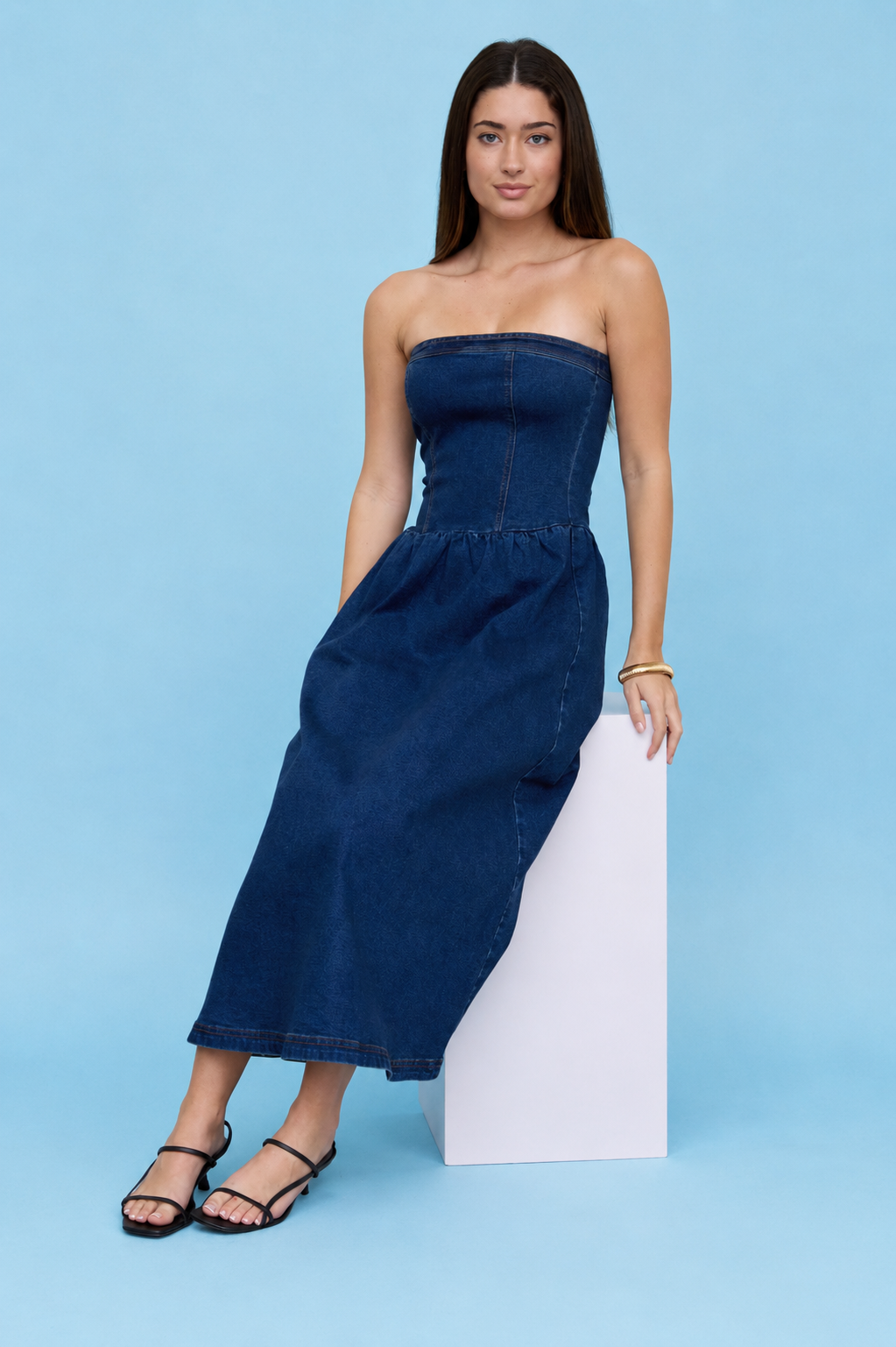 Strapless Denim Midi Dress DARK Denim / S
