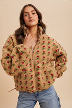 Load image into Gallery viewer, Floral Sherpa Zip Up Jacket