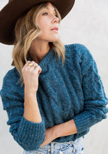 Load image into Gallery viewer, Teal Cable Knit Mock Neck Sweater