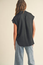 Load image into Gallery viewer, Black Button Down Cap Sleeve Blouse Miou Muse