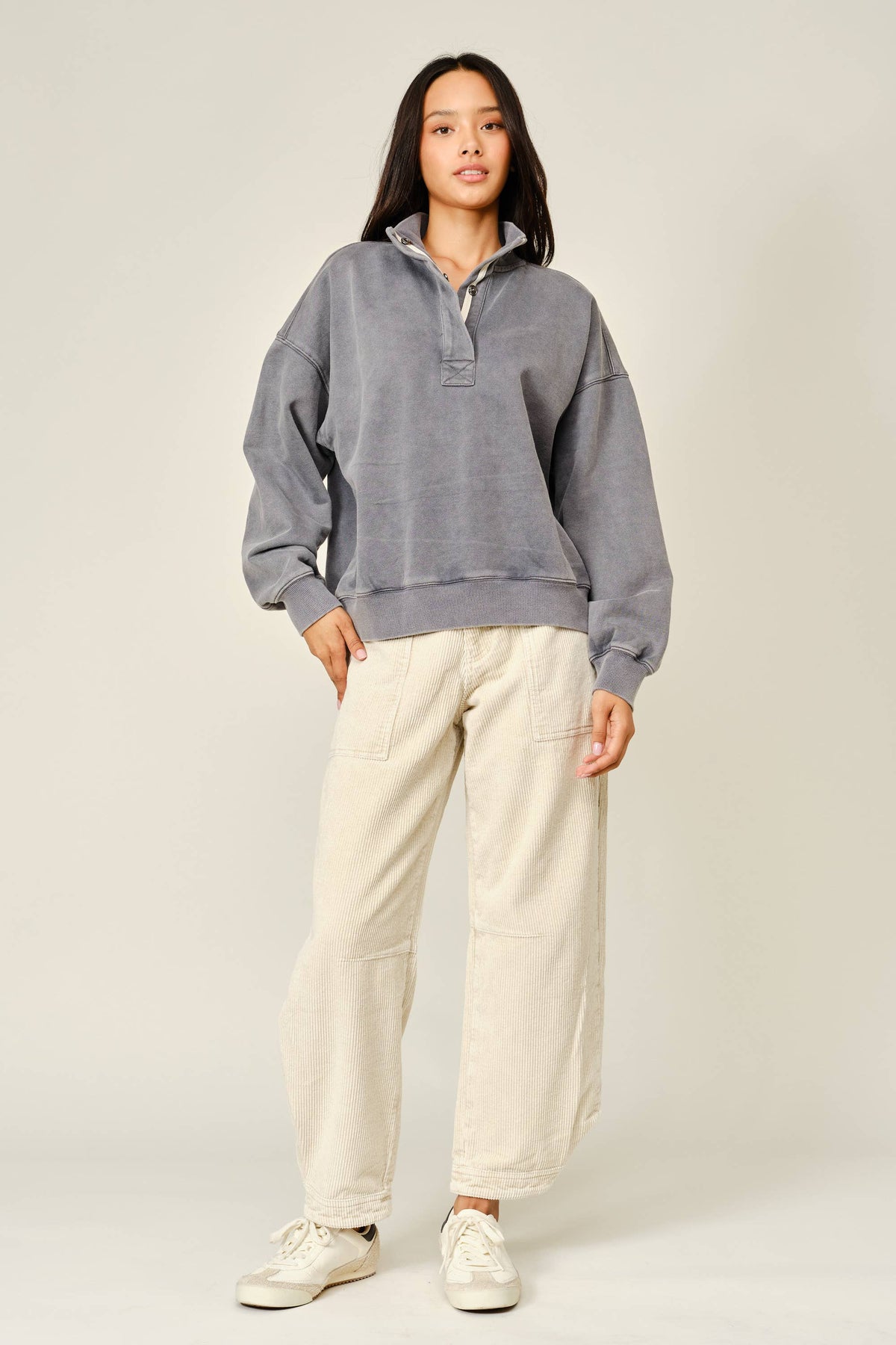 Grey Cozy Mock Neck Sweatshirt