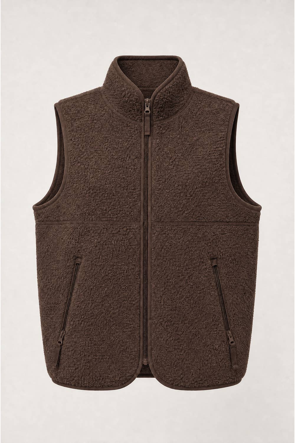 Sherpa Fleece Zipper Fron Opening, Mock Neck Vest