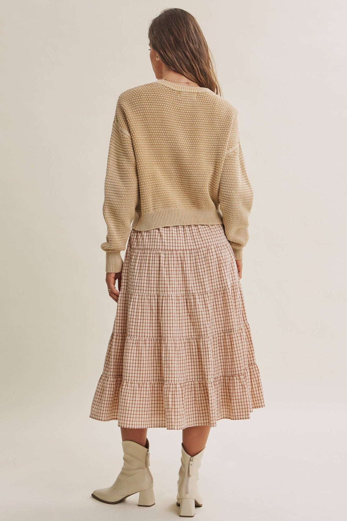 Cream Mineral Washed Waffle Cardigan
