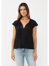 Load image into Gallery viewer, Split Neck Short Sleeve Blouse love stitch