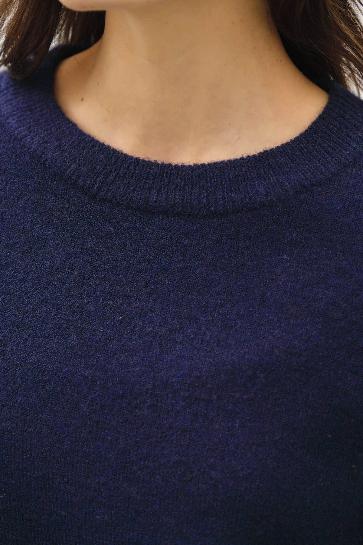 Indigo Wool Blend Basic Crew Neck Sweater
