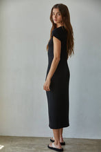 Load image into Gallery viewer, Black Short Sleeve Bodycon Midi Dress