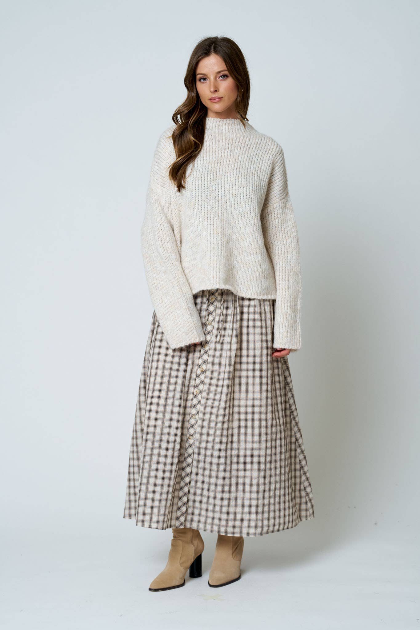 Plaid Smocked Waist Midi Skirt
