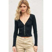 Load image into Gallery viewer, Black V-Neck Long Sleeve Top