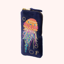Load image into Gallery viewer, Jellyfish Embroidered Velvet Sunglass Pouch Powder Design