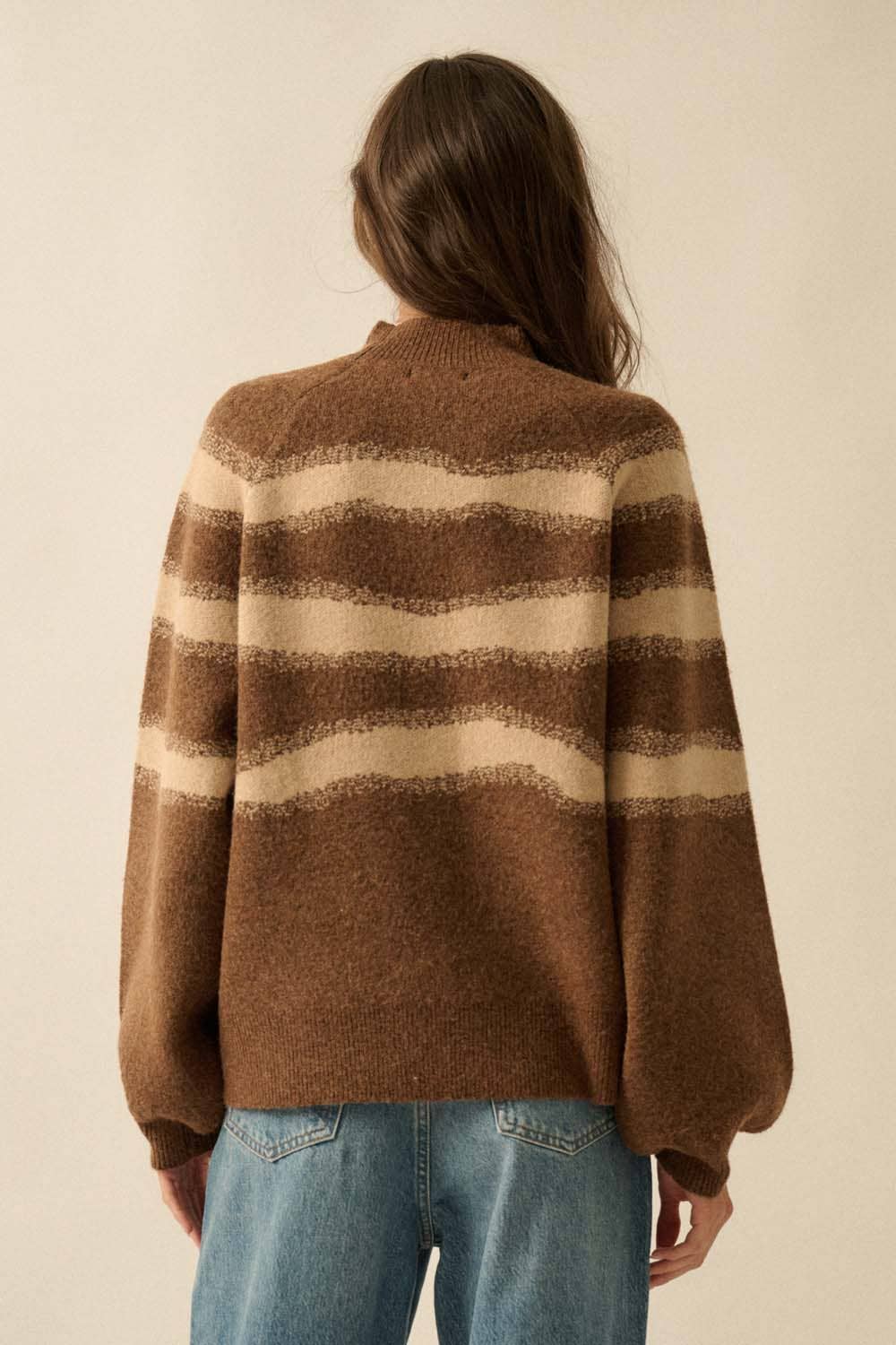 Striped Jacquard-Knit Bubble-Sleeve Sweater