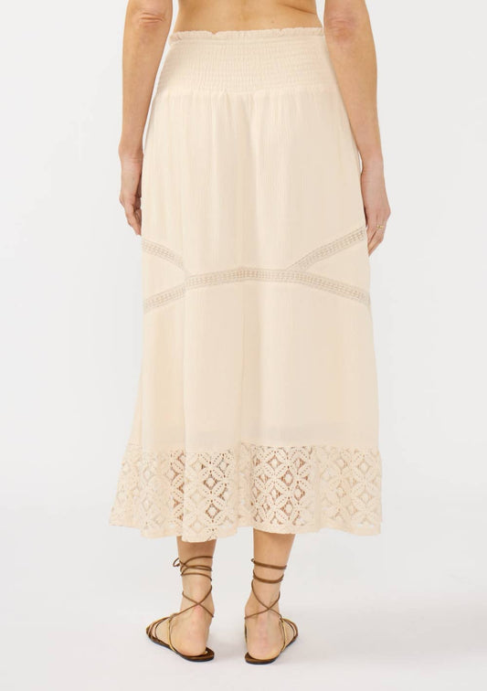 Smocked Waist Lace Trim Midi Skirt