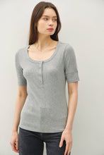 Load image into Gallery viewer, Ribbed Short Sleeve Henley Top