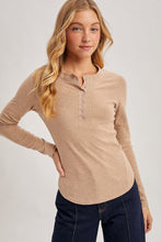 Load image into Gallery viewer, Latte Henley Snap Button Long Sleeve BluIvy