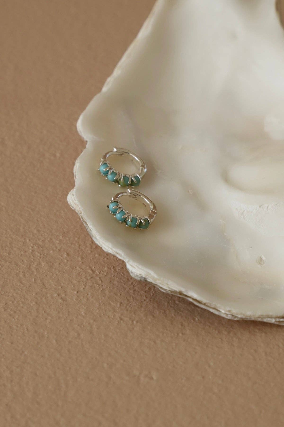 Mini Silver & Tourquoise Hoop Earrings