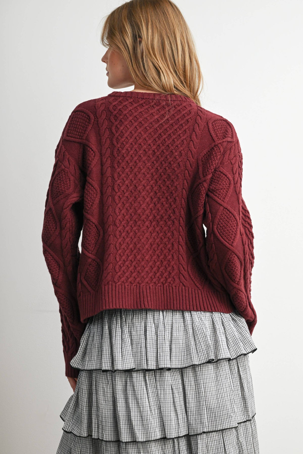 Berry Cable Knit Cardigan