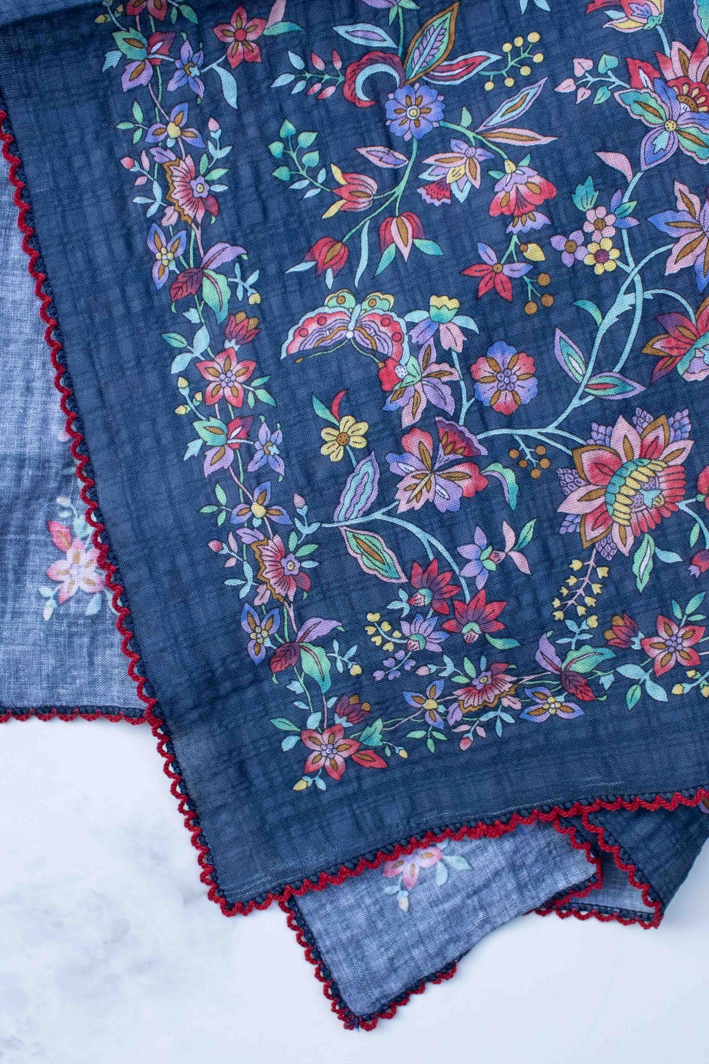 Floral & Butterfly Cotton Rayon Scarf