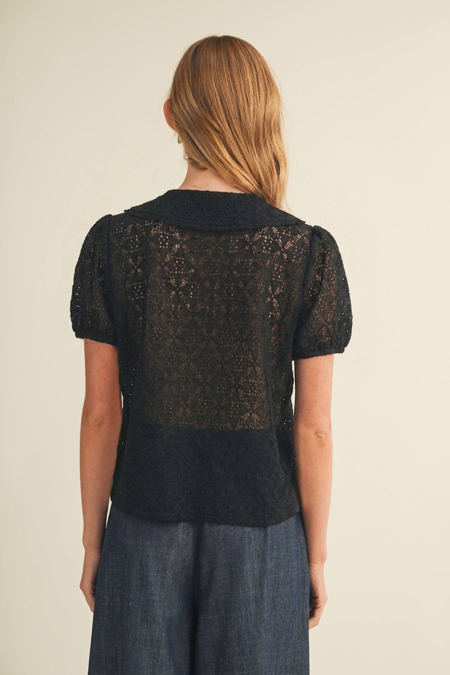 Peter Pan Collar Diamond Knit Blouse