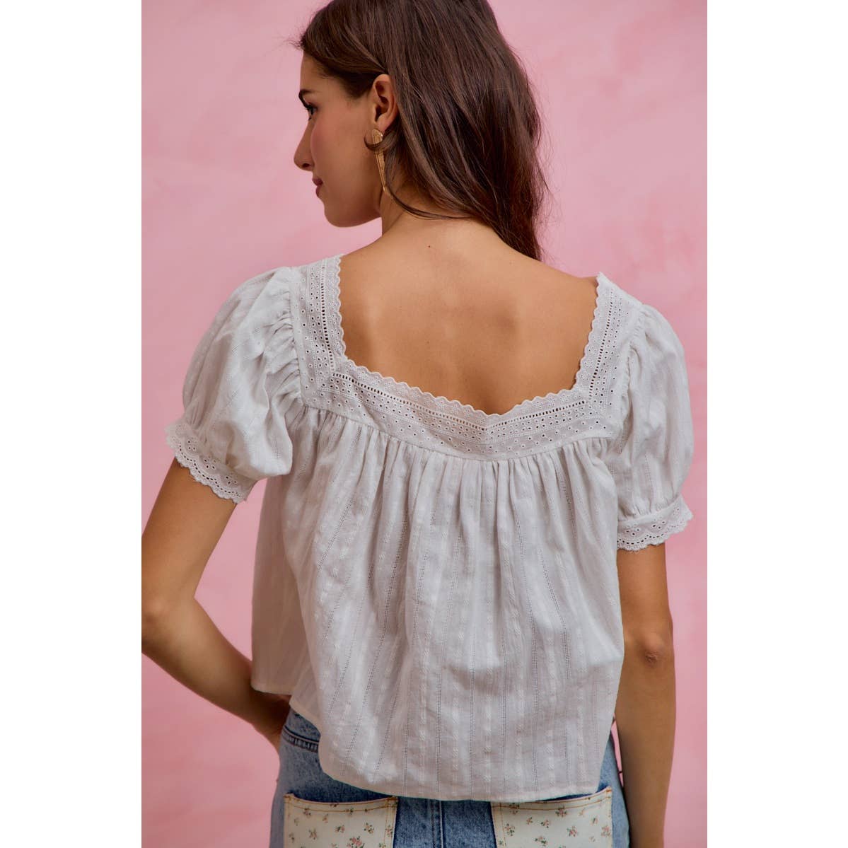 Textured Cotton Lace Trim Top