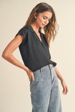 Load image into Gallery viewer, Black Button Down Cap Sleeve Blouse Miou Muse