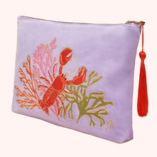 Load image into Gallery viewer, Lobster Velvet Embroidered Zip Pouch Powder Design