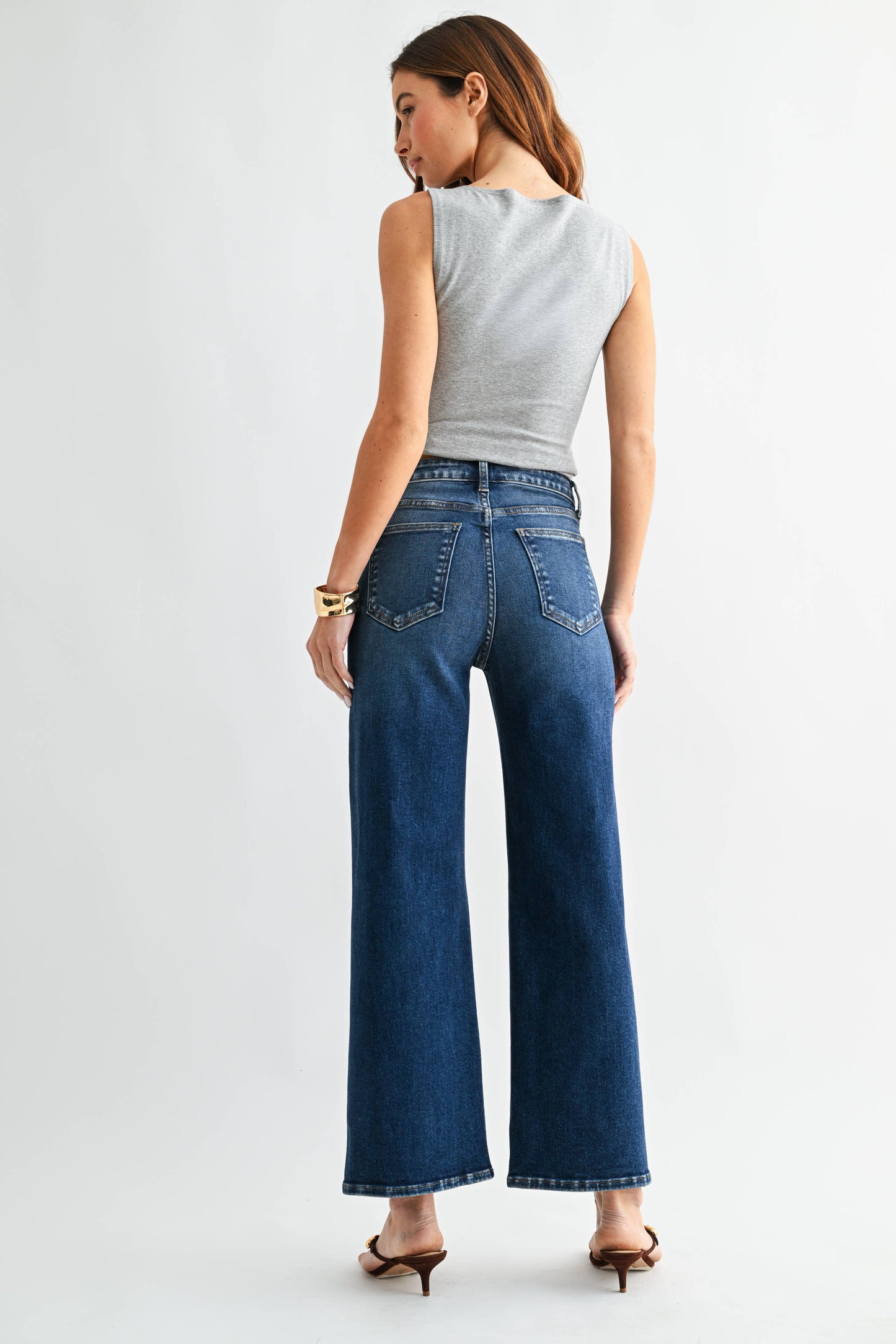 JB Collection High Rise Wide Leg Dark Denim