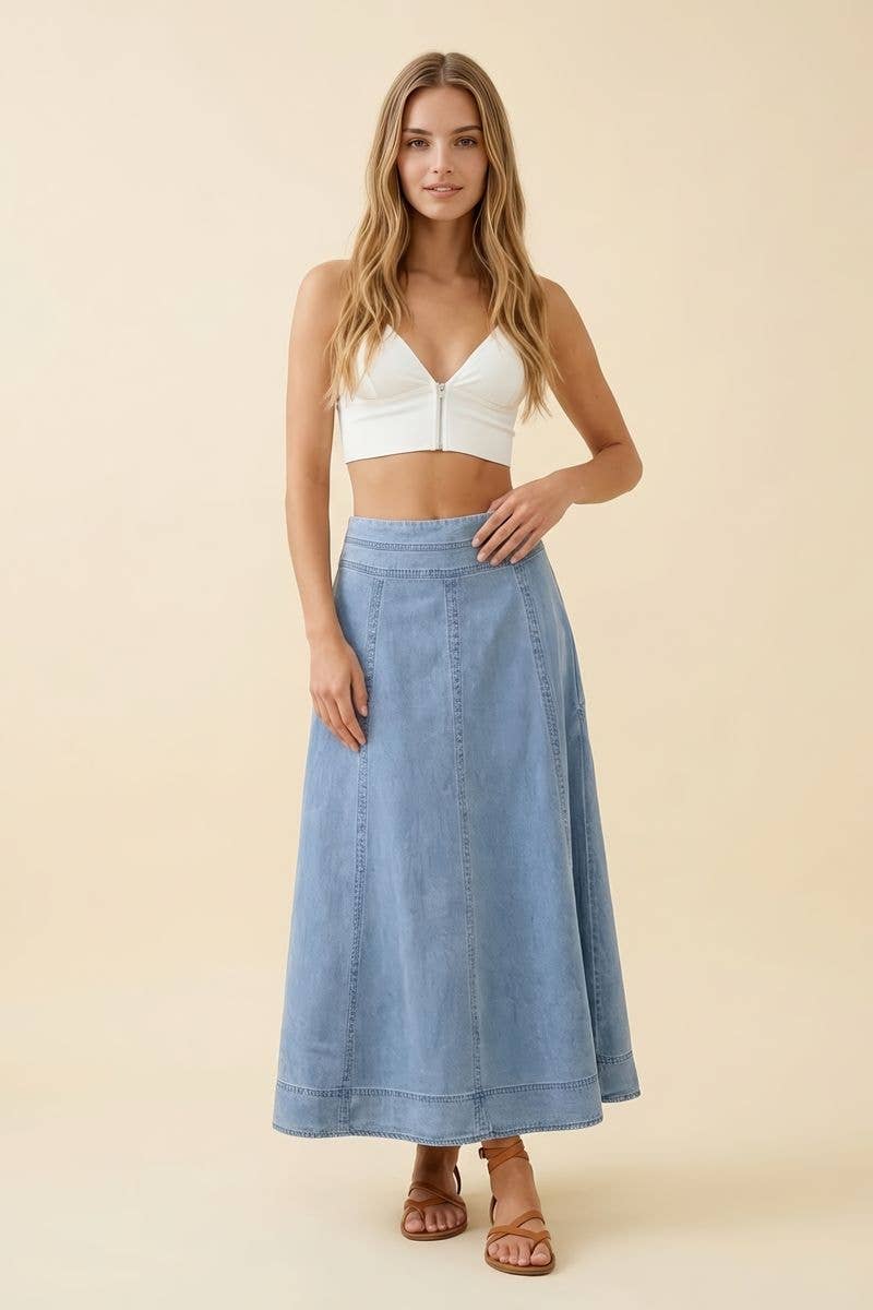 A Line Godet Belached Denim Skirt