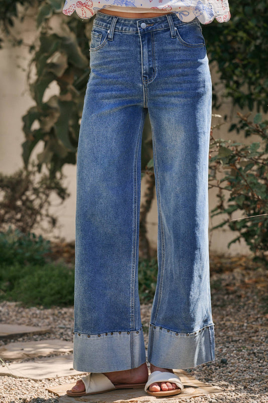 Mid Rise Straight Leg Stretch Denim Jeans Pants