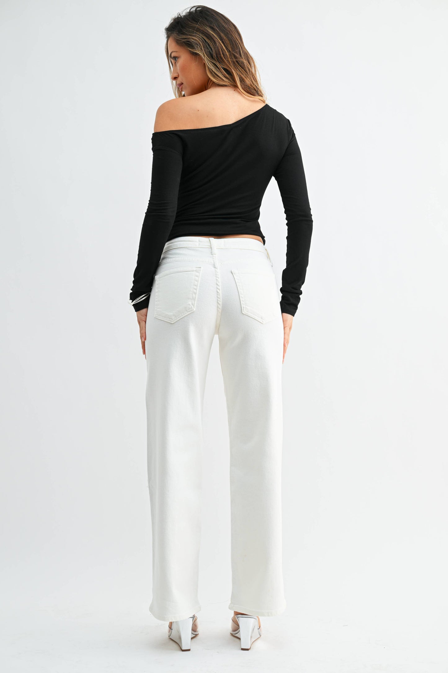 Julia-Wide Leg Denim Jeans Off White
