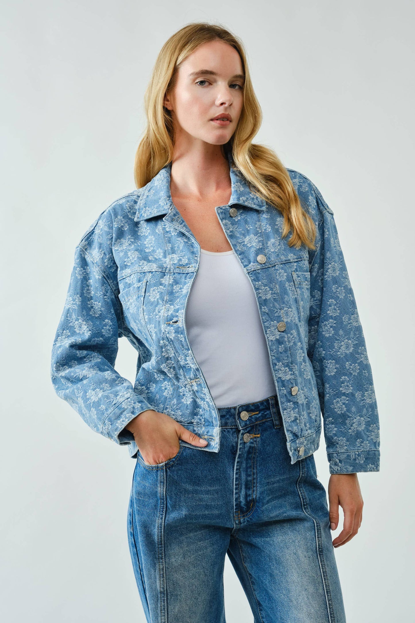 Denim Jacket with Floral Detail