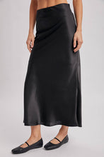 Load image into Gallery viewer, Black Satin Midi Skirt Black