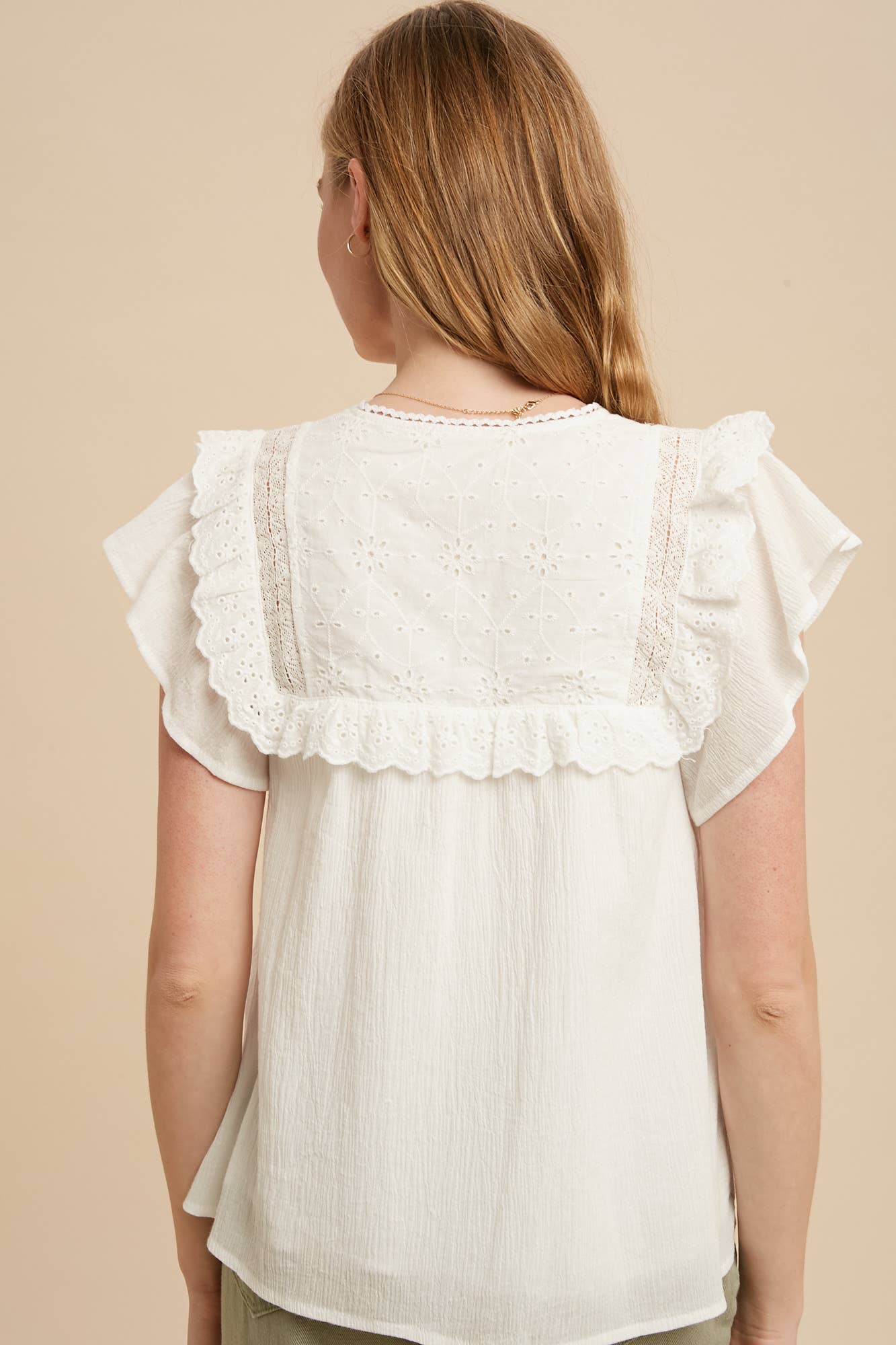 Eyelet Flutter Sleeve Top
