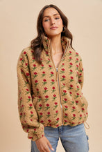 Load image into Gallery viewer, Floral Sherpa Zip Up Jacket