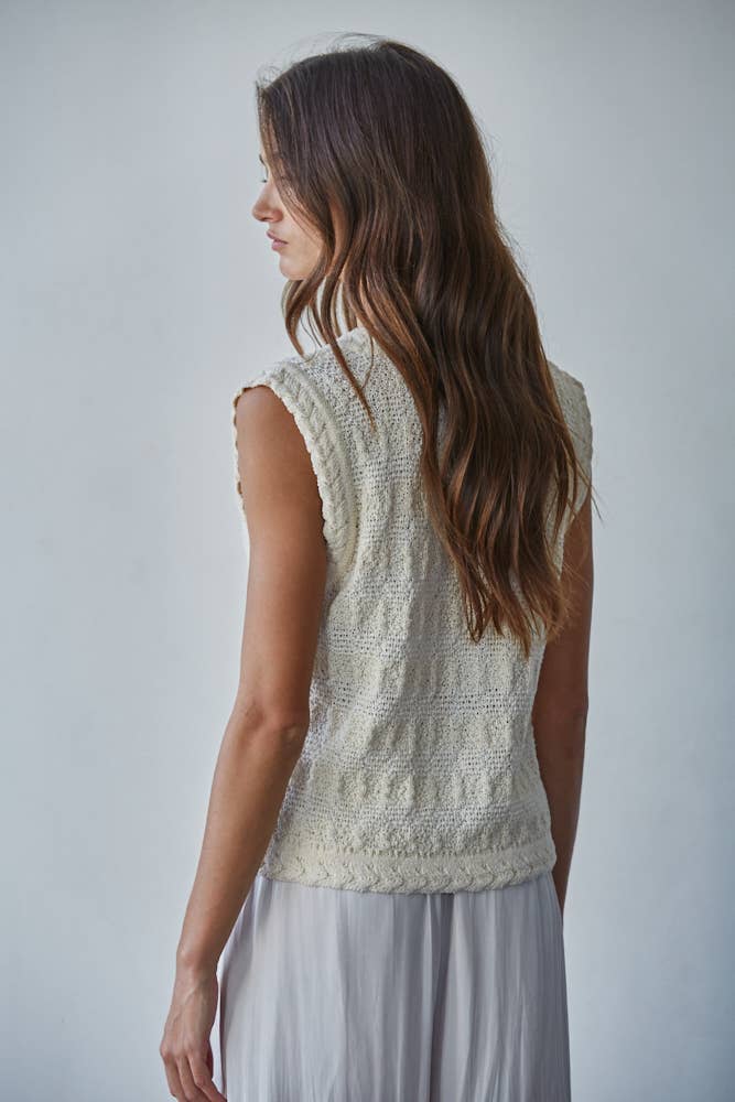 Knit Sweater Polyester V-Neck Button-Down Vest