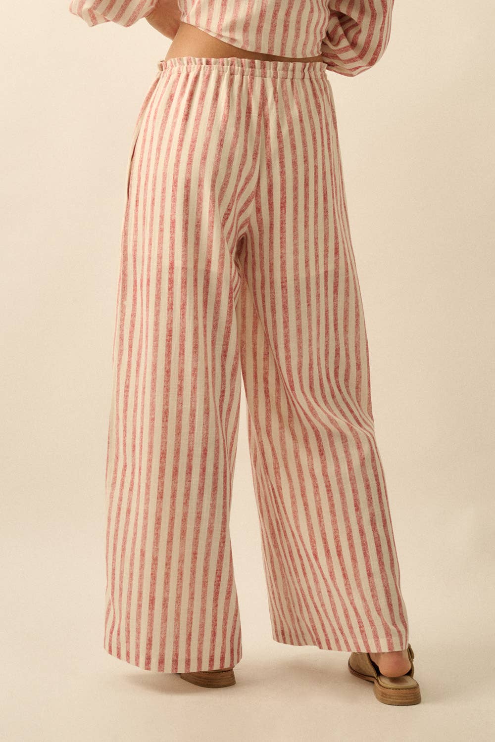 Striped Woven Wide-Leg Drawstring Pocket Pants