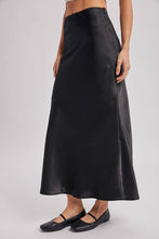Load image into Gallery viewer, Black Satin Midi Skirt Black